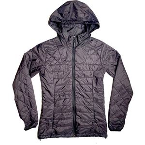 PWDR ROOM Women Size S Primaloft Trilogy Packable Jacket Brown Quilted Hood